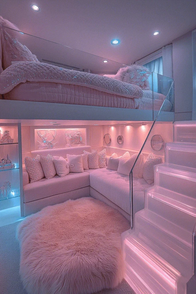 Modern Loft Bed Design with Built-In Lounge and Storage