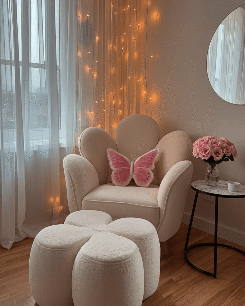 1 Cozy Flower Chair Corner with Soft Lighting
