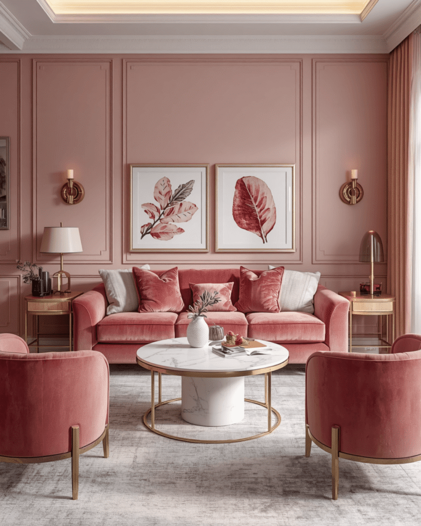 Modern Pink Living Room Decor Ideas With Cozy Lighting And Elegant Furniture