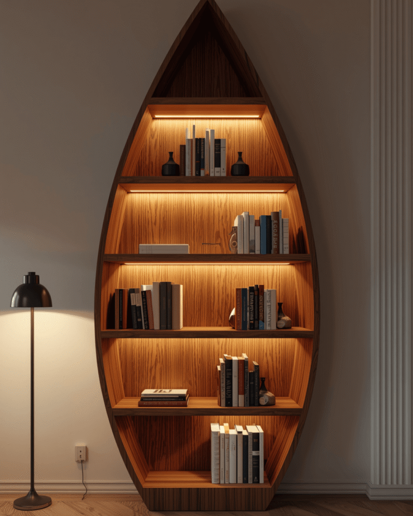 1.Modern Wooden Leaf Bookshelf Design