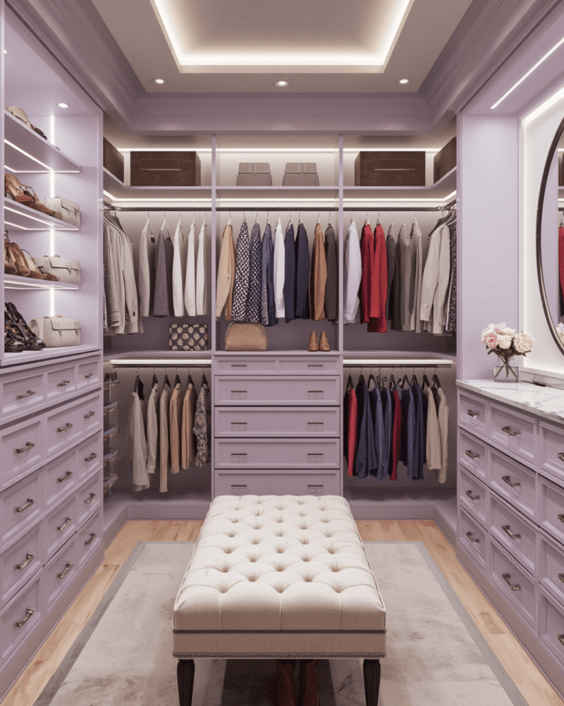 10. Cozy Walk-In Closet Design with Soft Lighting 