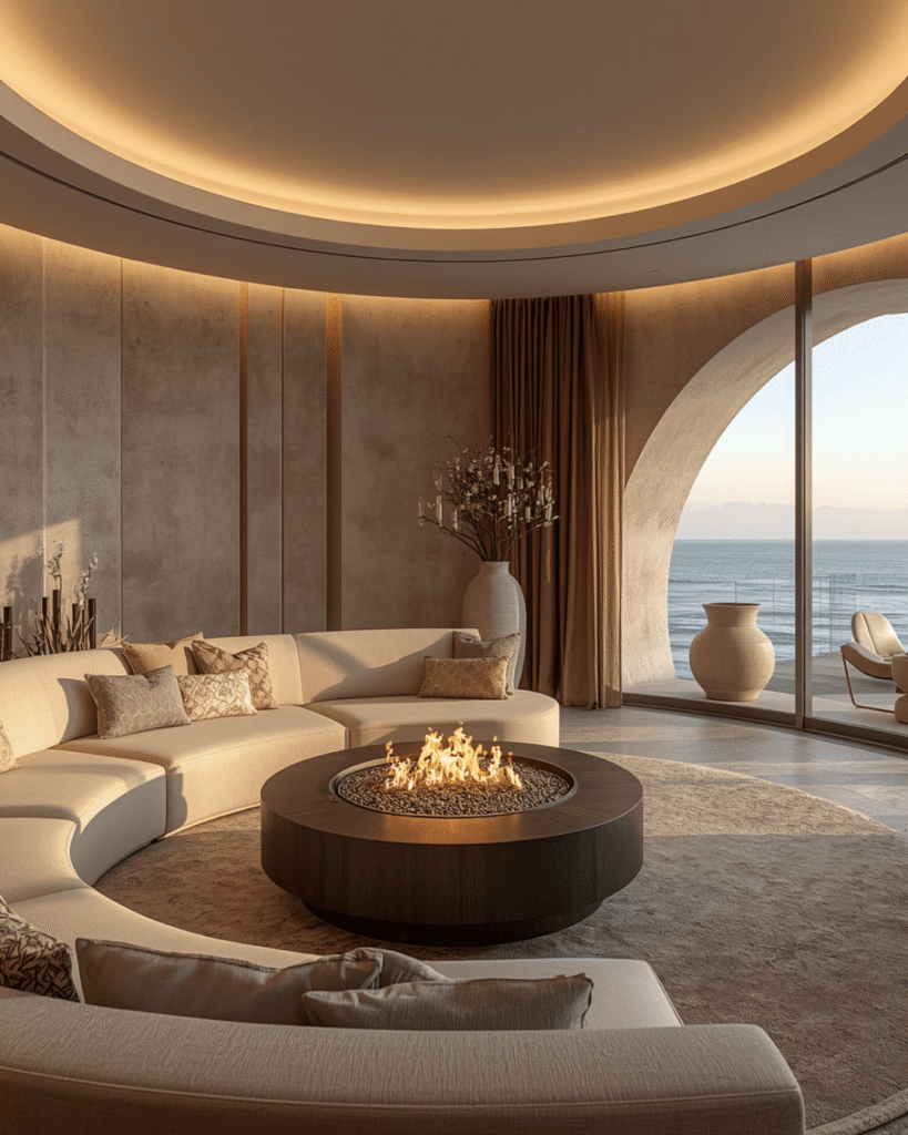 10. High-End Modern Living Room with Circular Seating Area