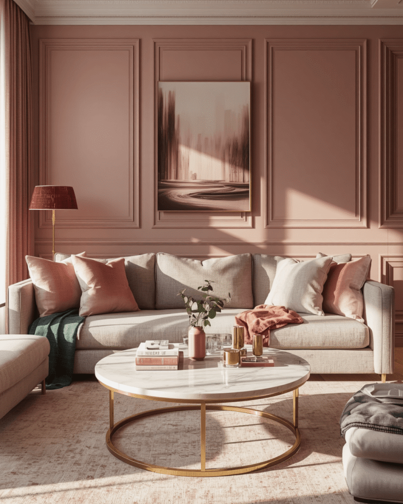10. Modern Cozy Living Room Inspiration with Pink and Neutral Tones
