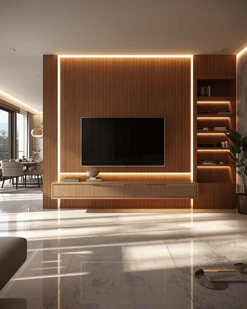 10. Modern Home Interior with TV Divider Wall