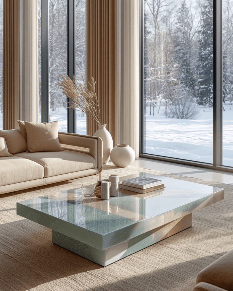 10. Modern Luxury Living Room with Sculptural Resin Furniture