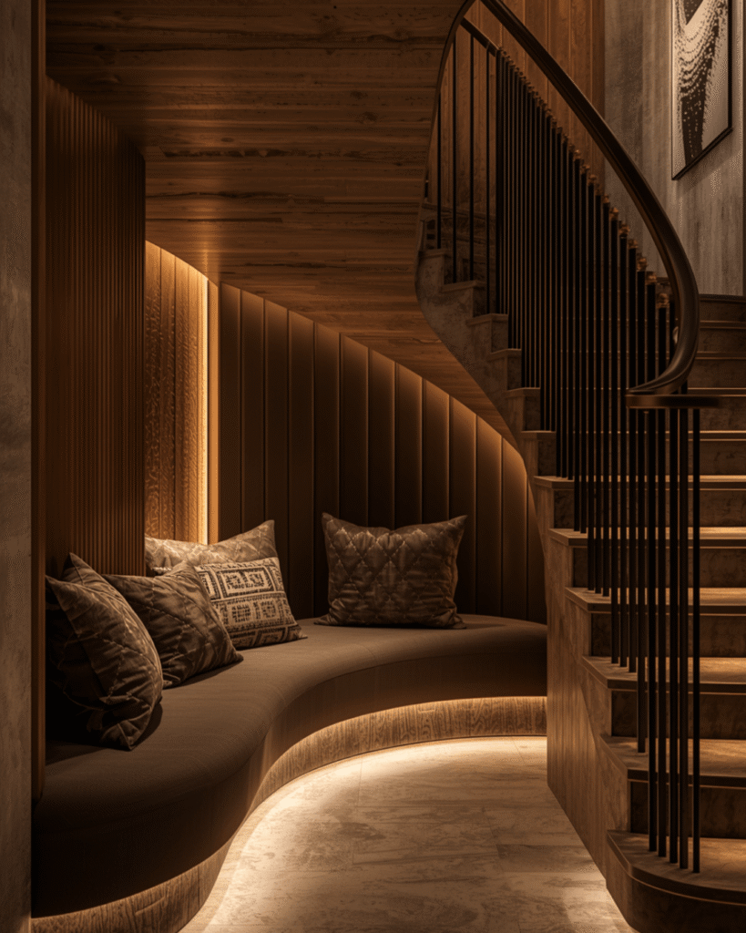 10. Sophisticated Modern Staircase Seating Area Design