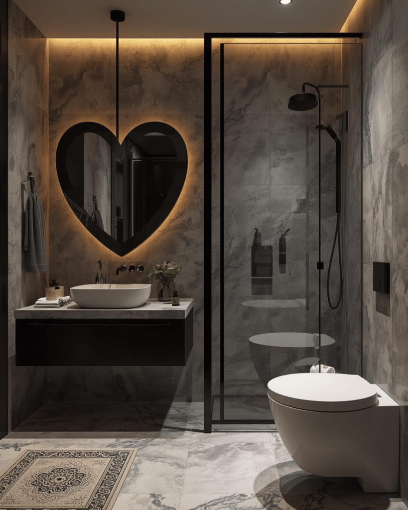 10.Contemporary Bathroom Design Ideas with Artistic Mirror Decor