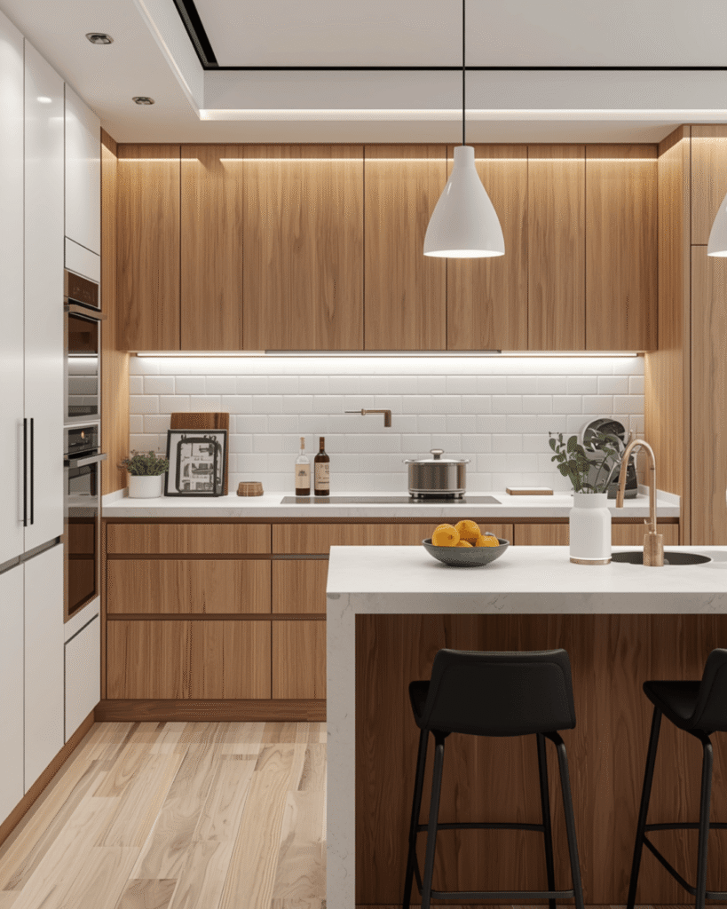 2. Contemporary White Kitchen with Warm Wood 