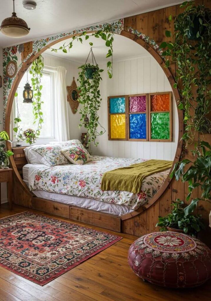 2. Cozy Bohemian Bedroom Ideas with Hanging Plants