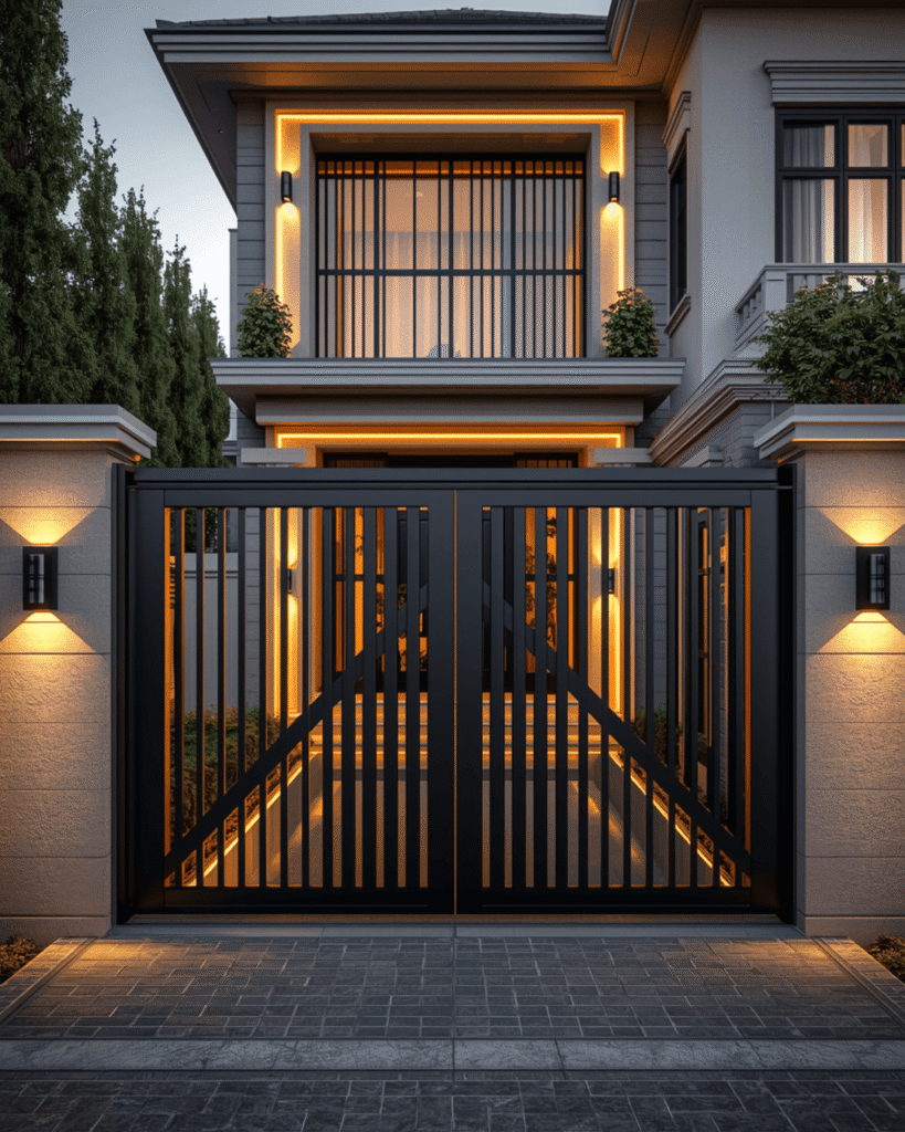 2. Elegant Black and Gold Gate Design 