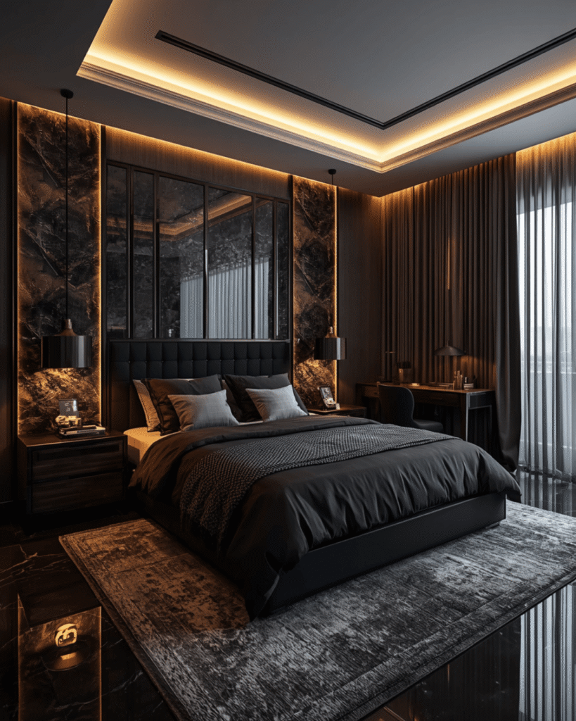 2. Elegant Dark Theme Bedroom Interior Inspiration