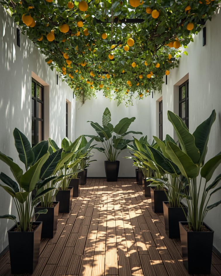 2. Elegant Outdoor Walkway Decor with Greenery