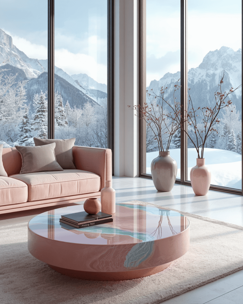 2. Elegant Pink and Aqua Coffee Table Design