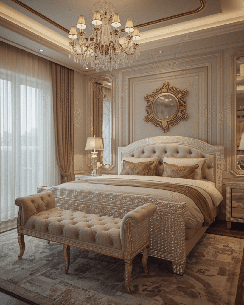 2. Glamorous Bedroom Decor Inspiration With Sparkling Furniture