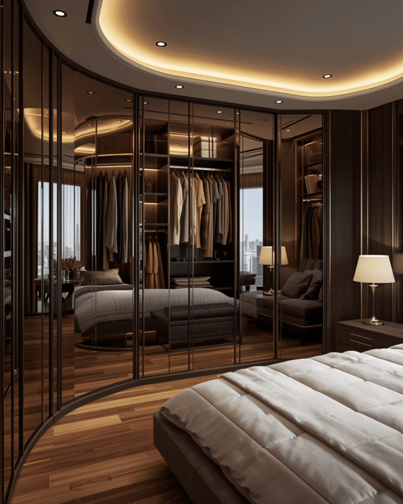 2. Luxury Bedroom Closet Interior with Glass Wardrobe Doors