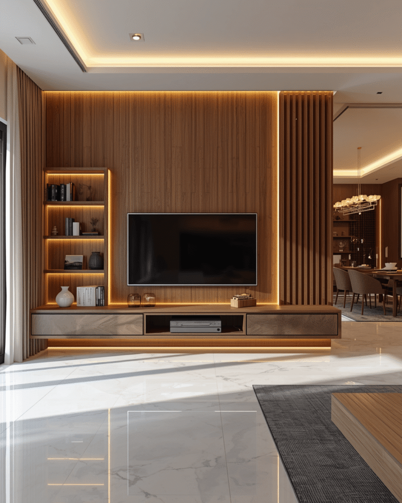 2. Luxury Living Room Partition with LED Lighting