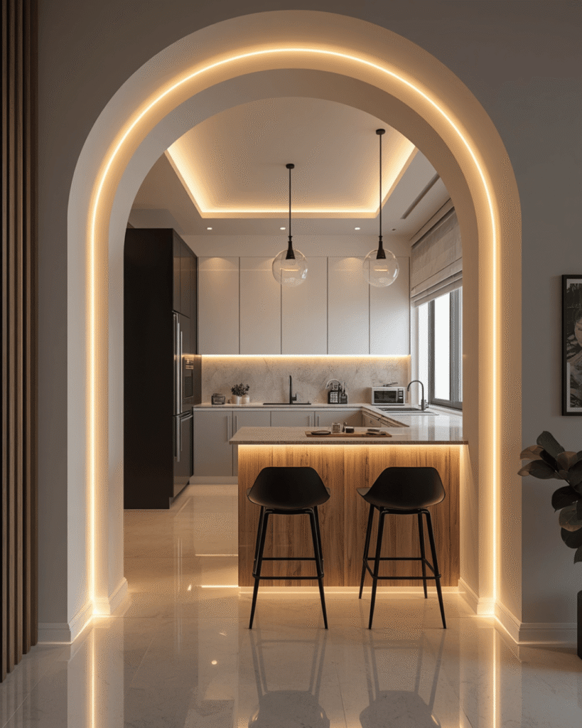 2. Luxury Small Kitchen Decor with Ambient LED Lighting