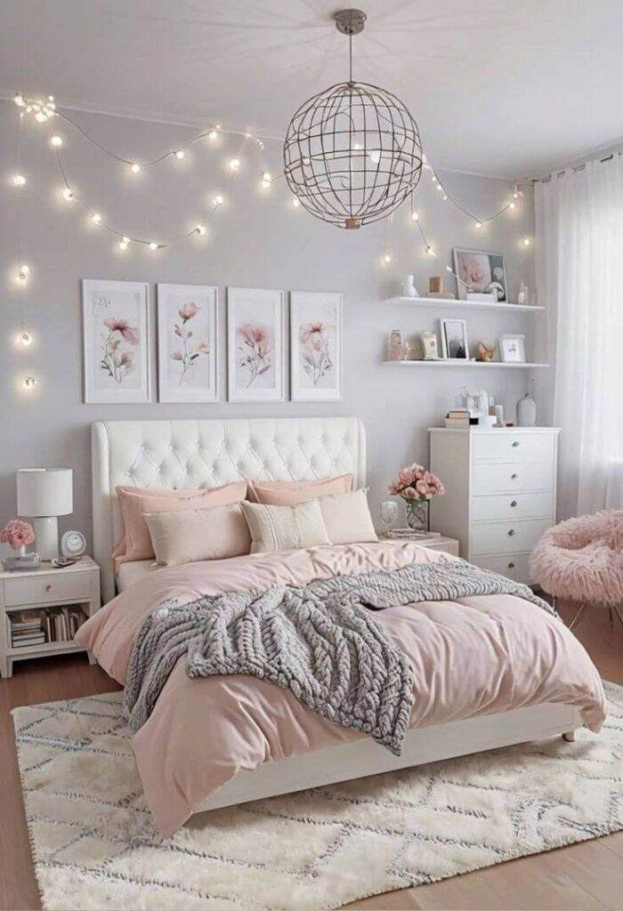 2. Modern Feminine Bedroom Design with Blush Pink and White Theme