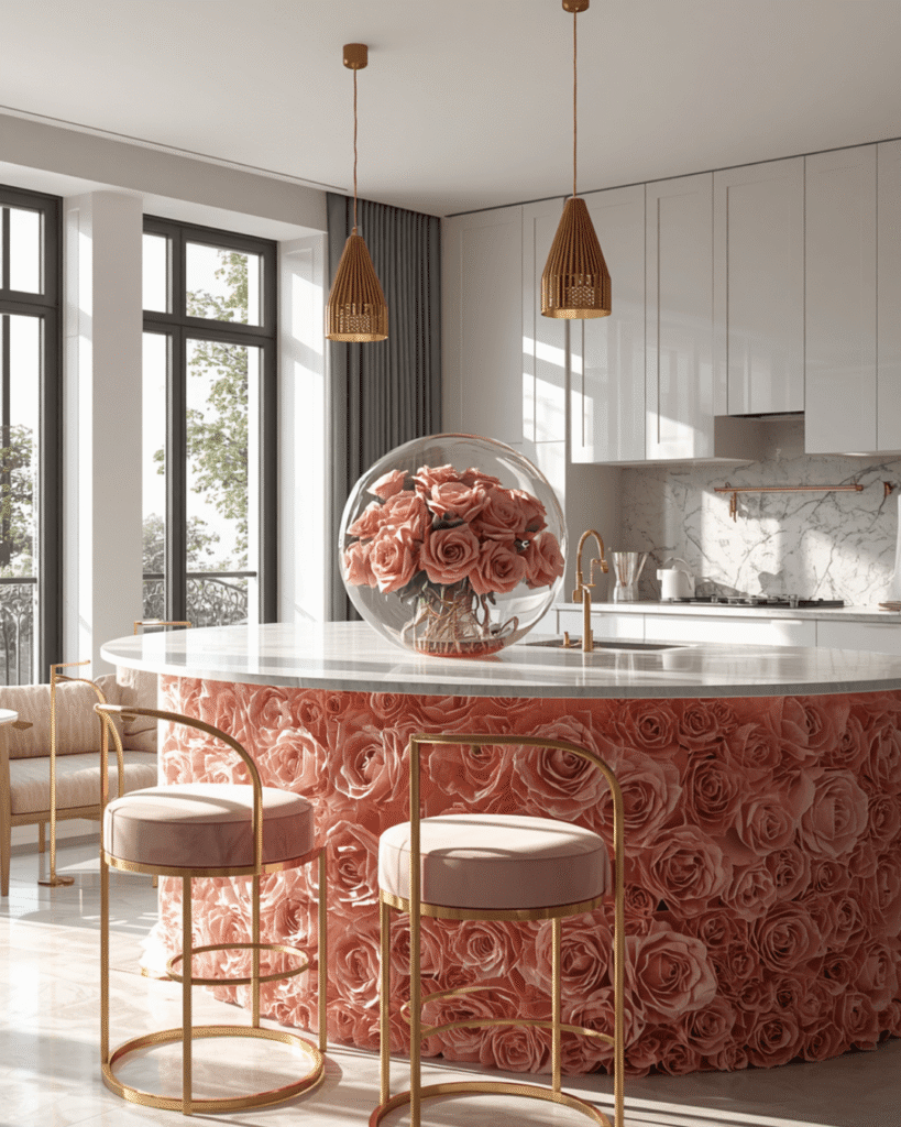 2. Modern Feminine Kitchen Decor with Pink