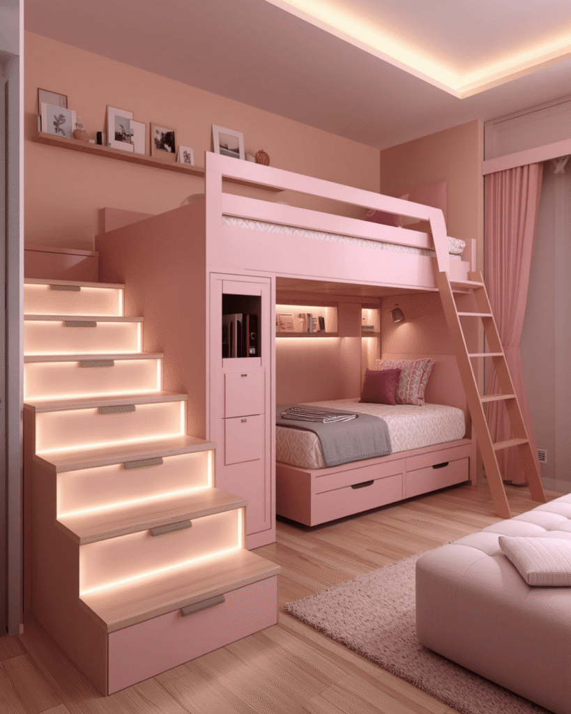 2. Space-Saving Bunk Bed Ideas with Built-In Sofa and Storage