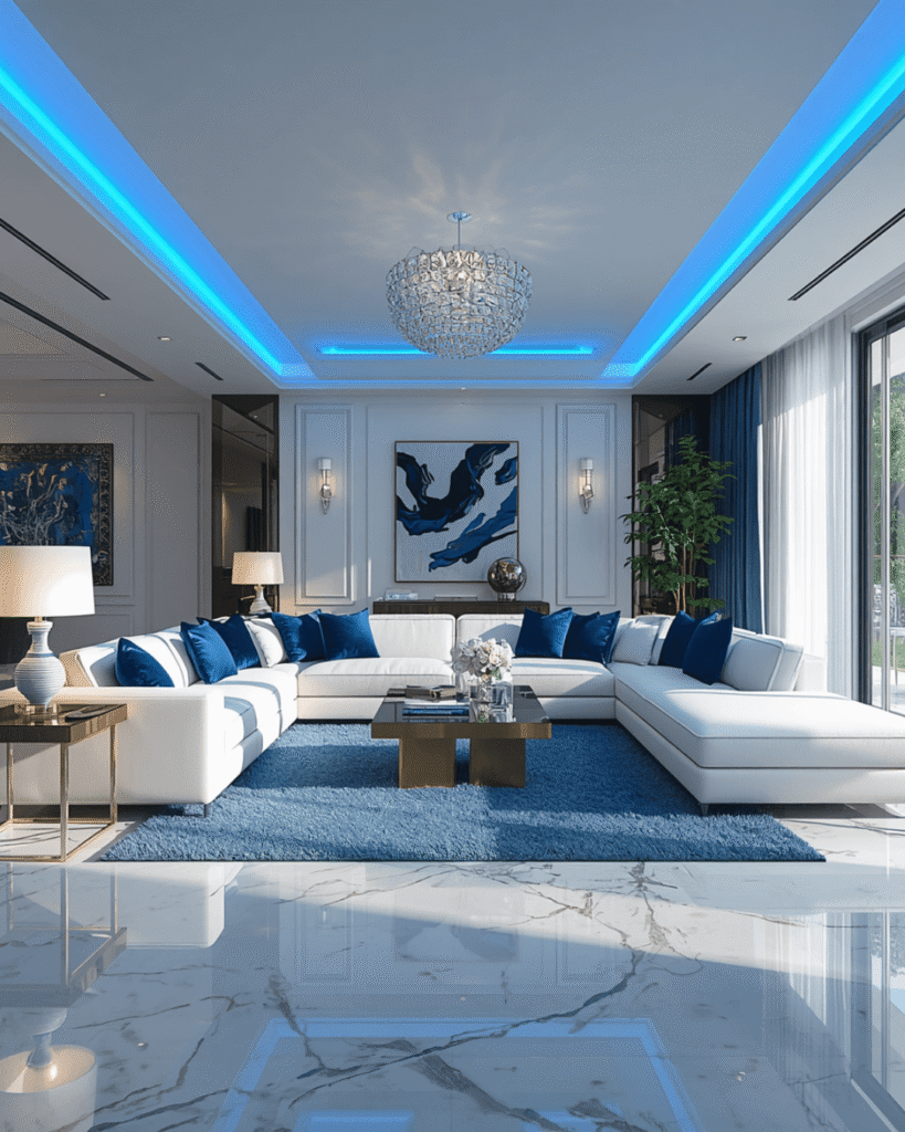 2.Contemporary Living Room with Soft Lighting Design