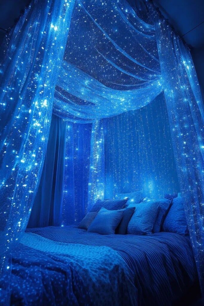 9. Aesthetic Blue Glow Bedroom Ideas