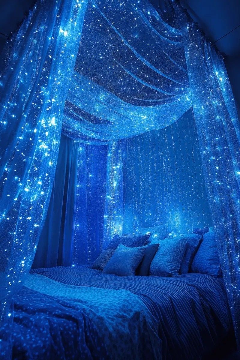 10 Dreamy Blue Fairy Light Bedroom Design Ideas For Luxury Homes