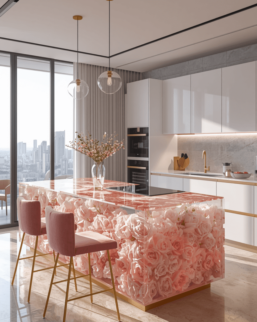 3. Luxury Floral Resin Kitchen Island Ideas