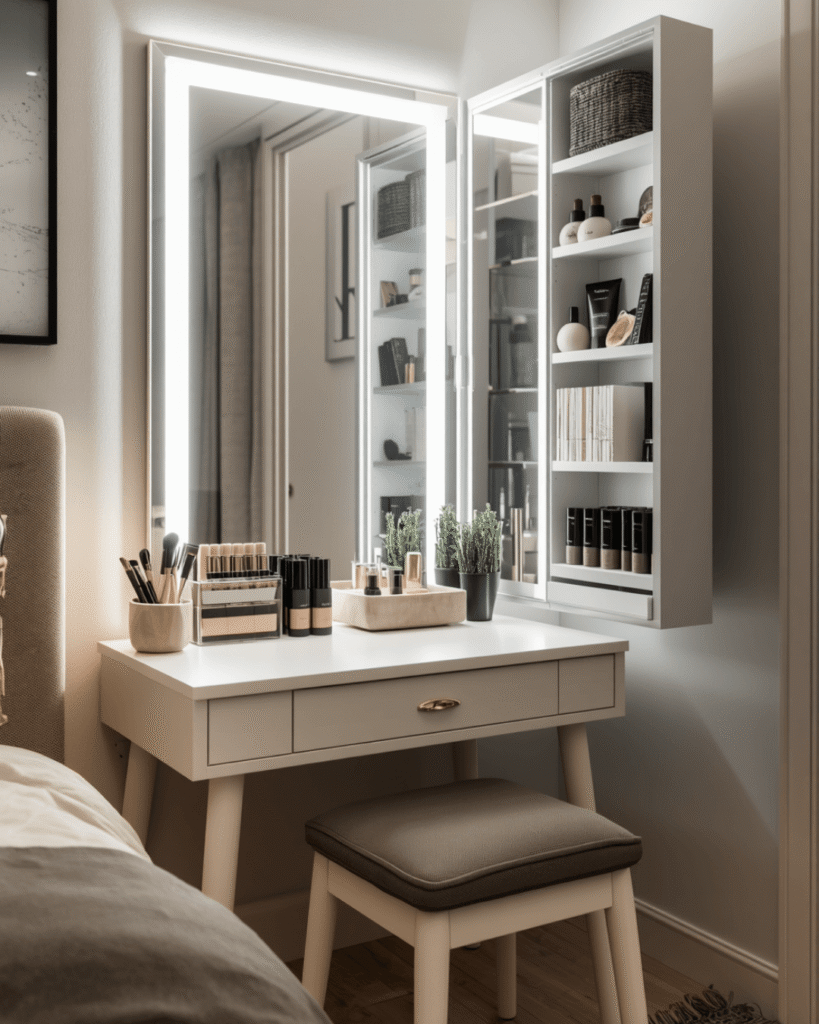 3. Minimalist Makeup Vanity Ideas with Clean White Aesthetic