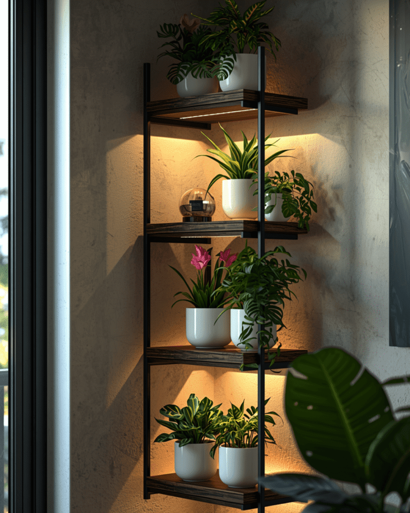 3.Creative Corner Shelf Styling with Indoor Plants