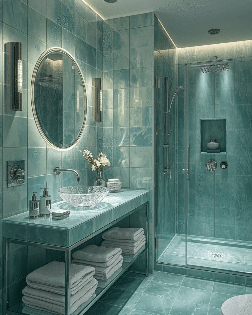 3.Luxury Bathroom Interior with Aqua Tile Walls