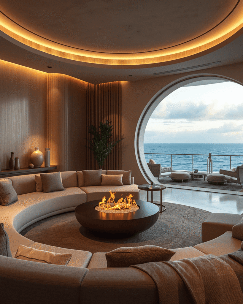 4. Contemporary Lounge Interior Ideas with Curved Seating