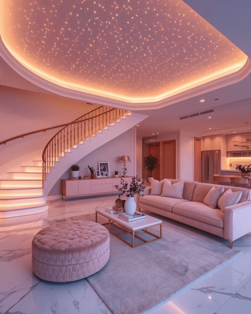 4. Contemporary Open Concept Living Room with Pink Decor