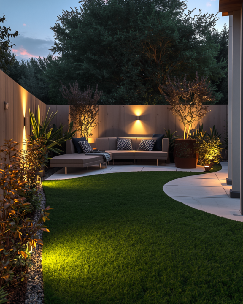 4. Minimalist Garden Design with  Lines Soft Lighting