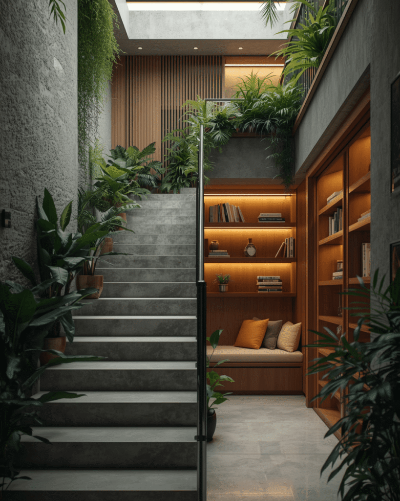 4. Minimalist Reading Corner Design with Indoor Plants