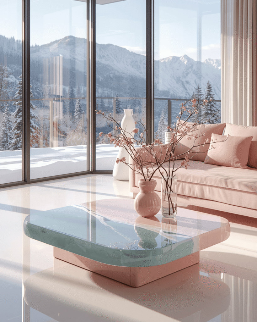 4. Modern Minimalist Living Room with Artistic Resin Decor