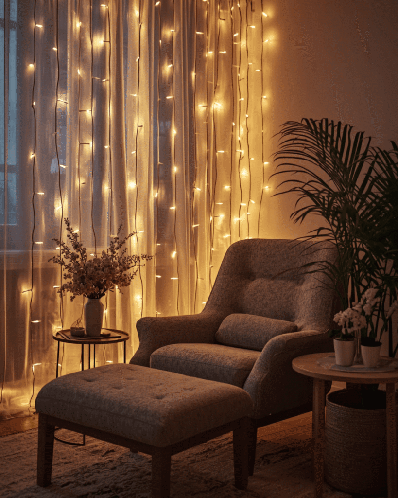  4. Small Space Cozy Corner with Stylish Seating Setup