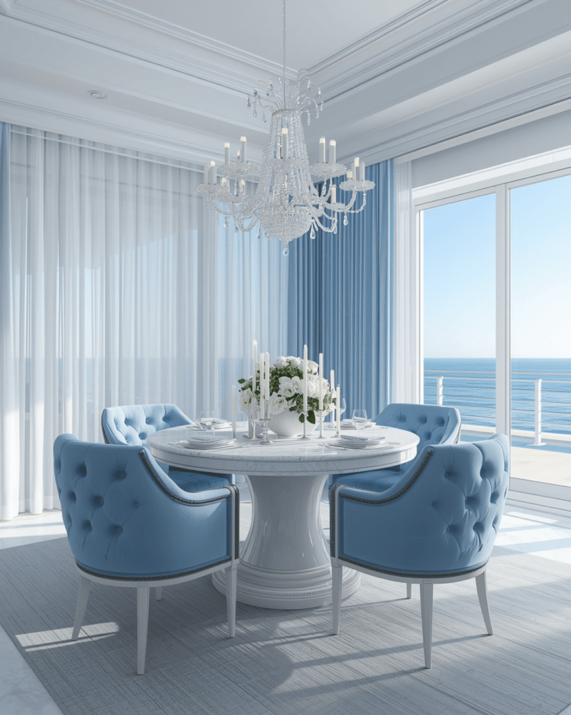 4. Soft Coastal Interior Design for Luxury Dining Spaces
