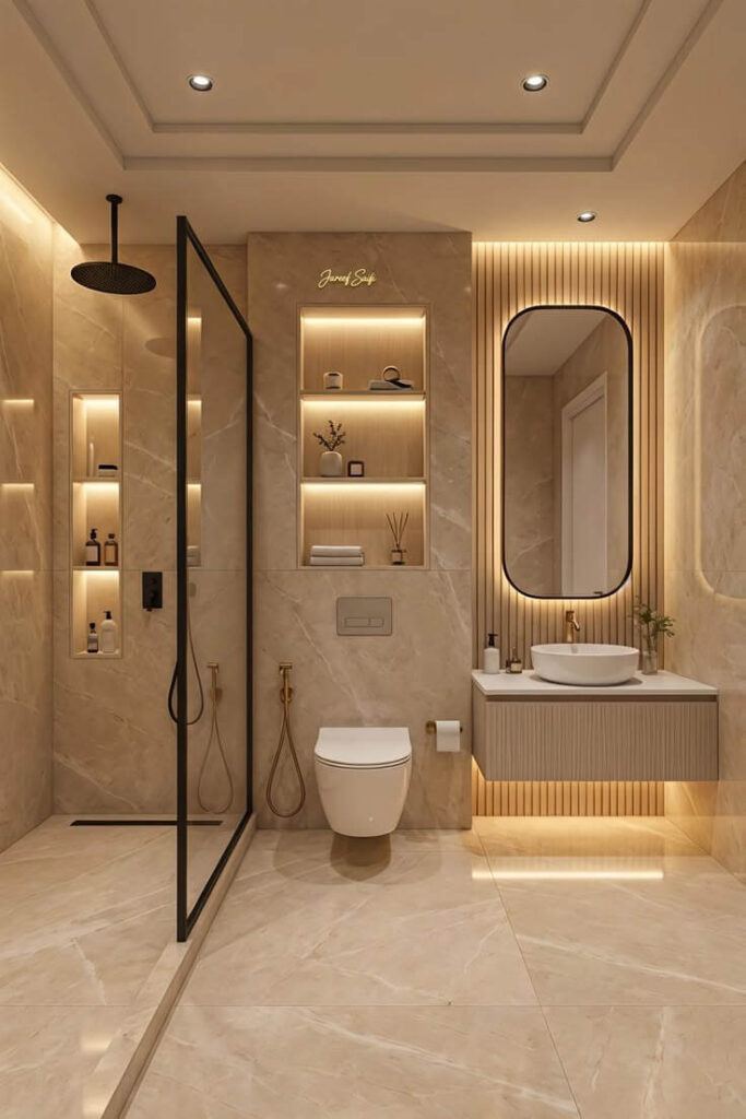 3. Walk-In Glass Shower Bathroom Design