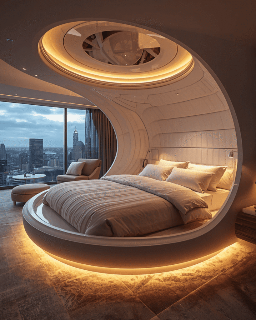 5. Contemporary White Bedroom Design with Futuristic Style