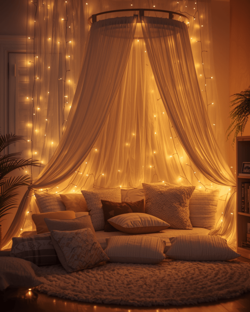 5. Dreamy Kids Bedroom Corner with Canopy Setup