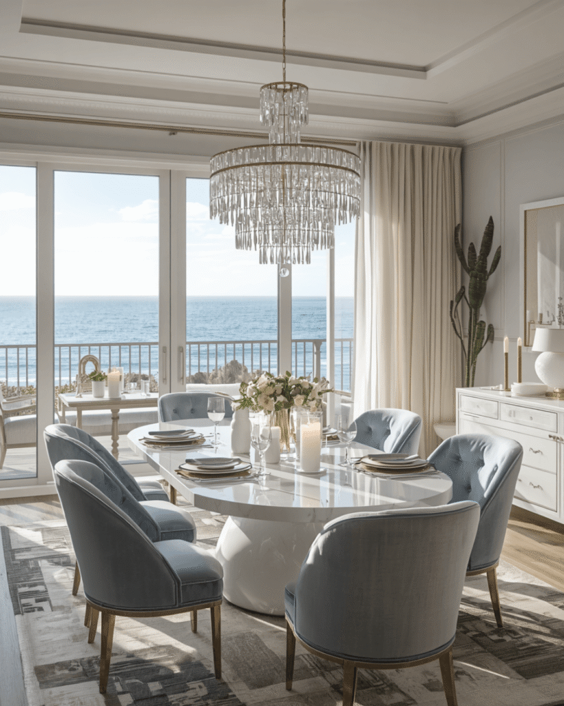 5. Dreamy Oceanfront Dining Room with Elegant Coastal Decor