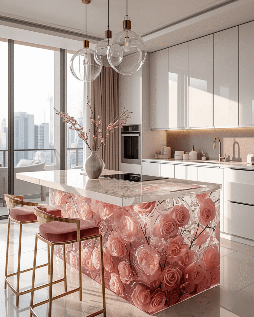 5. Stylish Transparent Floral Kitchen Island