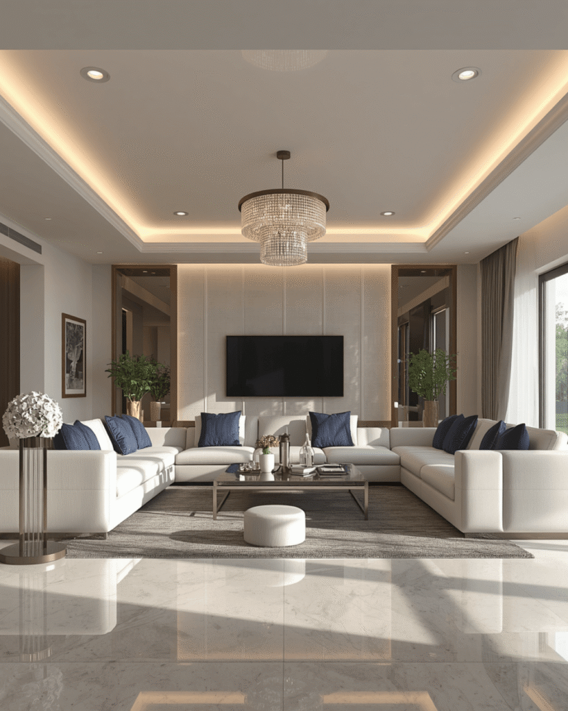 5.Luxury White and Blue Living Room Concept