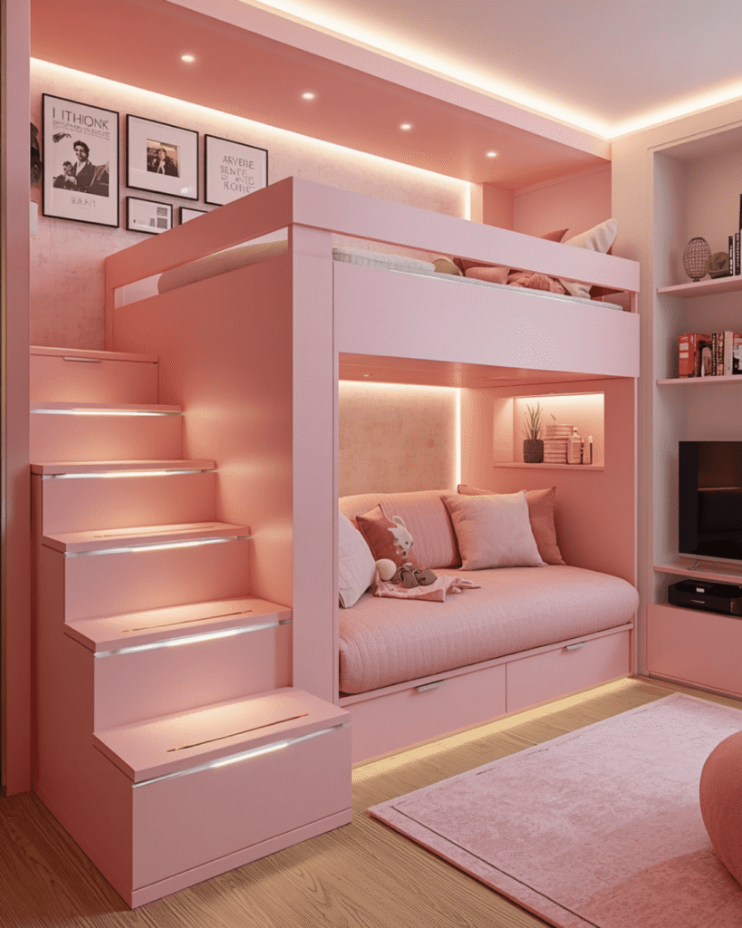 6. Stylish Bunk Bed with LED Lighting for Small Bedroom Design
