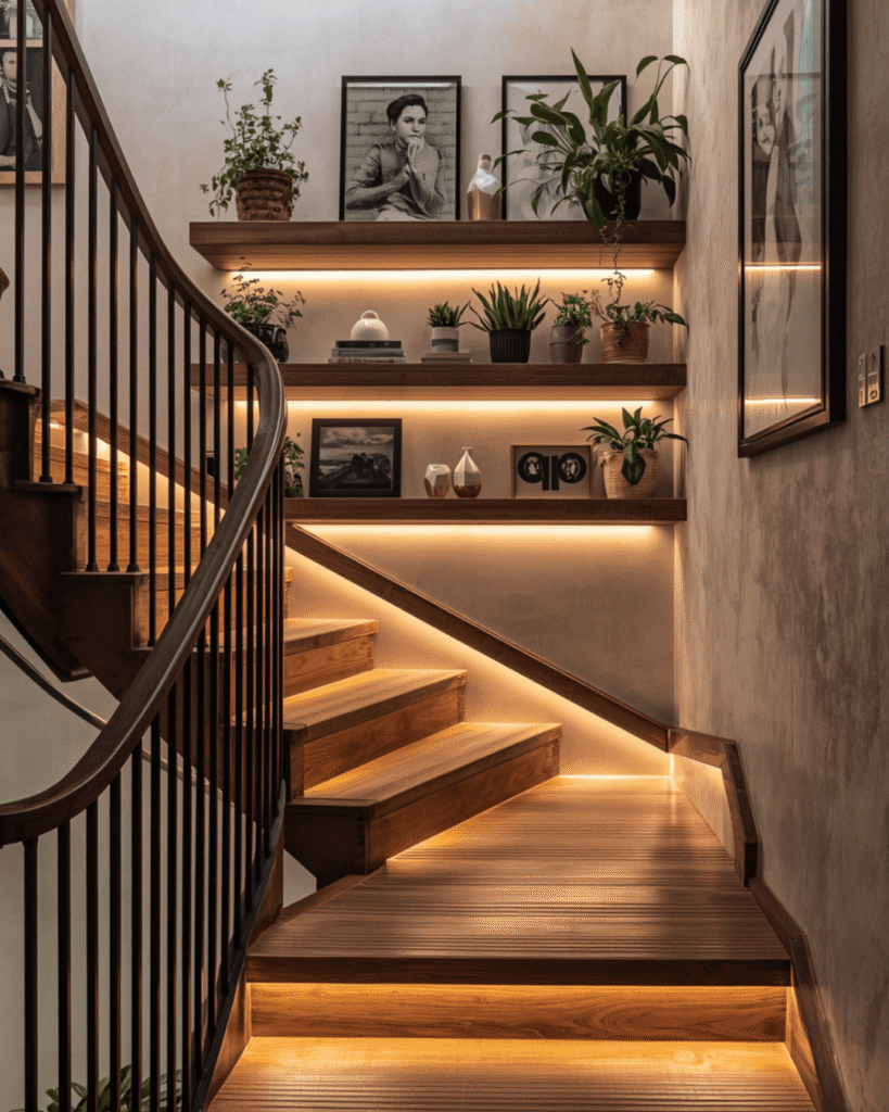 6. Wooden Staircase Decor Ideas with Modern Interior Style