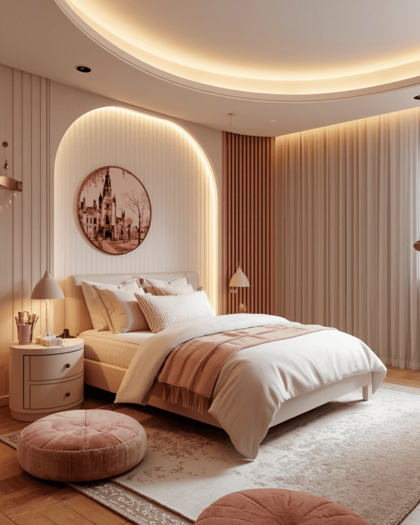 6.Artistic Modern Kids Room with Curved Lighting