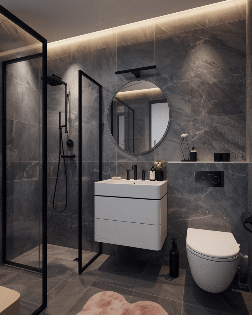 6.Modern Grey Marble Bathroom Design