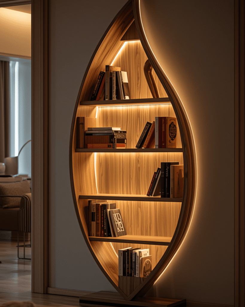 6.Stylish Wooden Book Rack with Artistic Design