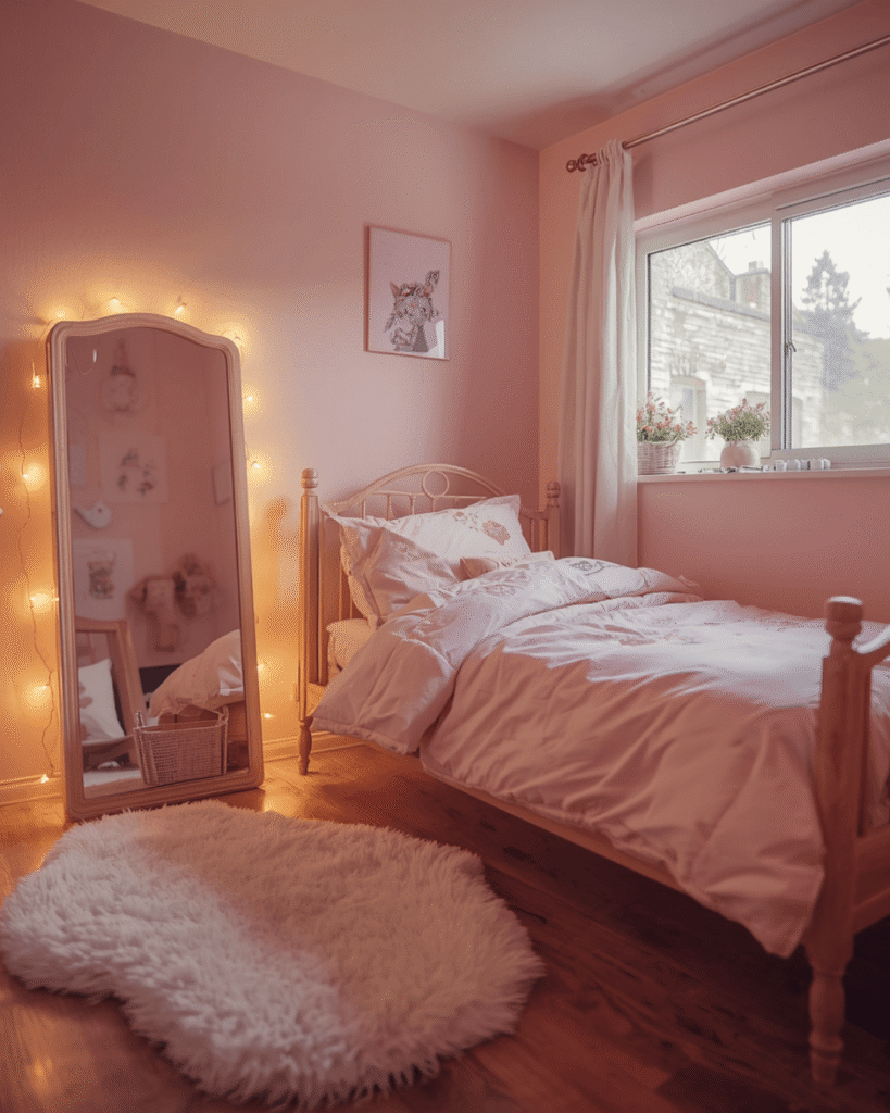 7. Aesthetic Bedroom Mirror Ideas with Fairy Lights